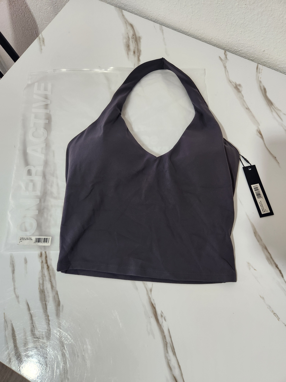 Oner Active SoftMotion Halter Neck Mid Vest with Built in Bra - Coal - Picture 3 of 5